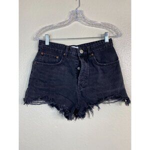 Zara Womens High Rise Cut Off Black Denim Jean Shorts Size 6 Button Fly Capsule